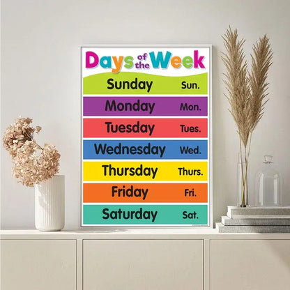 Colorful days of the week alphabet educational poster bedroom decor