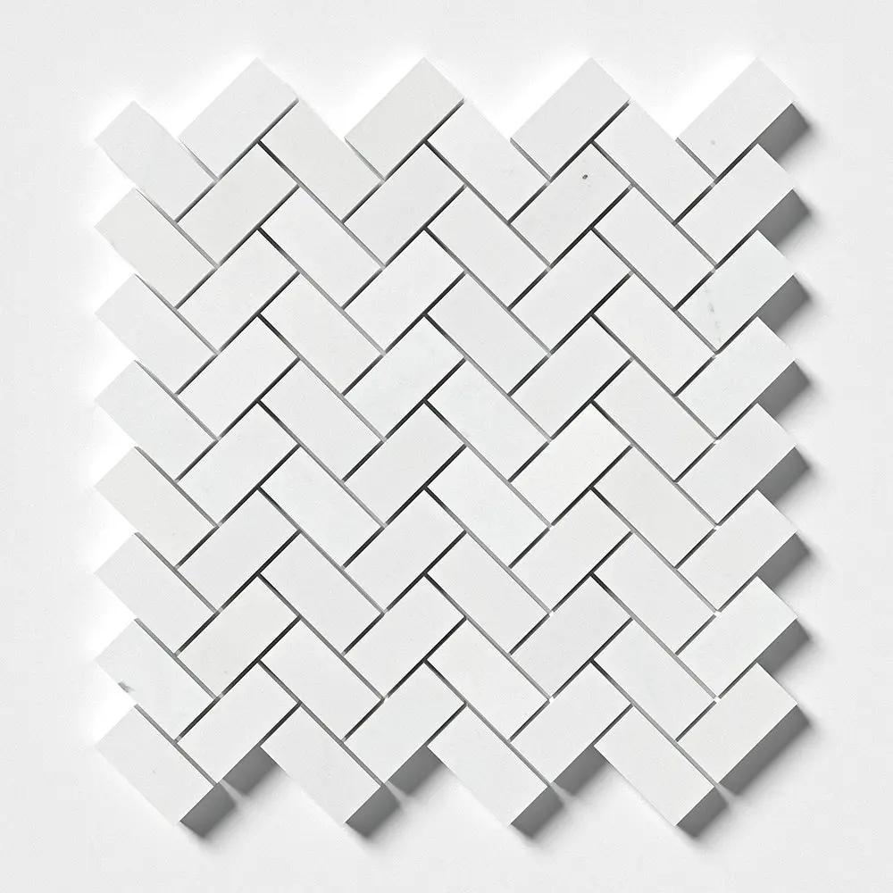 Alpina White Honed Herringbone Marble Mosaics 12 1/8x13 3/8