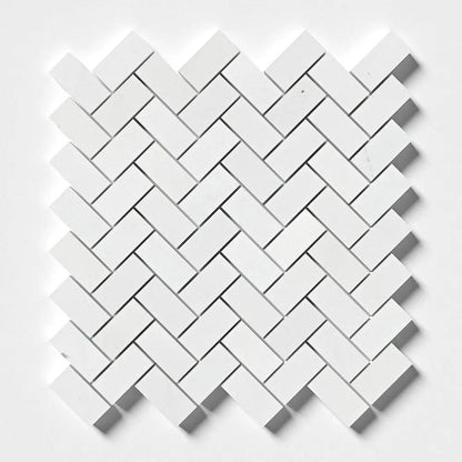 Alpina White Honed Herringbone Marble Mosaics 12 1/8x13 3/8
