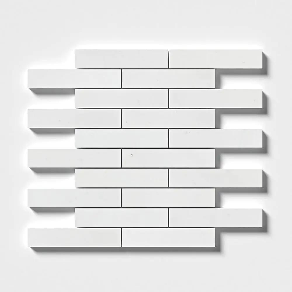 Alpina White Polished 1 1/4x6 Marble Mosaics 12x12