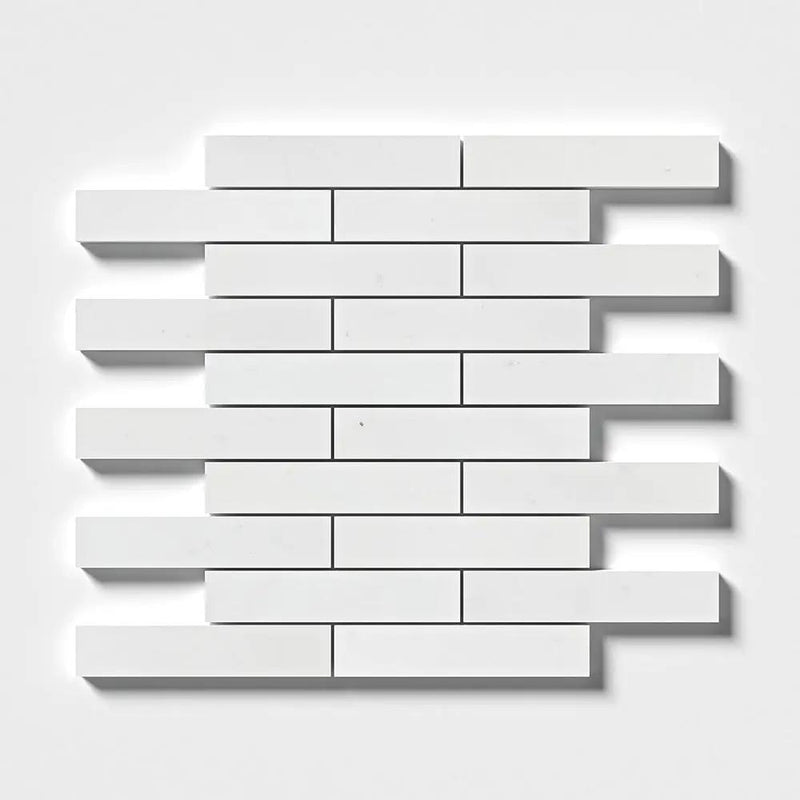 Alpina White Polished 1 1/4x6 Marble Mosaics 12x12