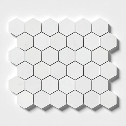 Alpina White Polished Hexagon Marble Mosaics 10 3/8x12