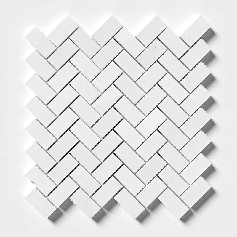 Alpina White Polished Herringbone Marble Mosaics 12 1/8x13 3/8