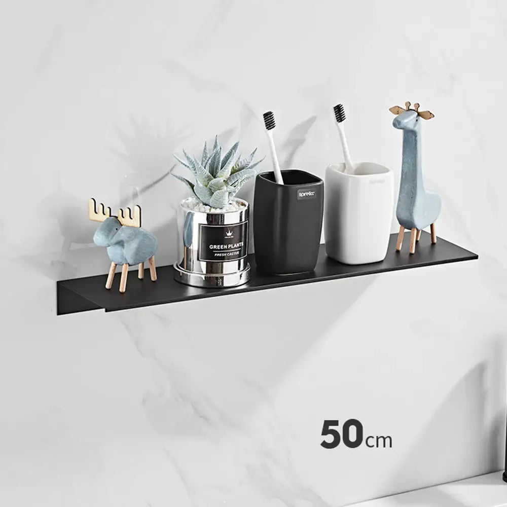 Minimalist matte black aluminum floating shelves kitchen storage rack