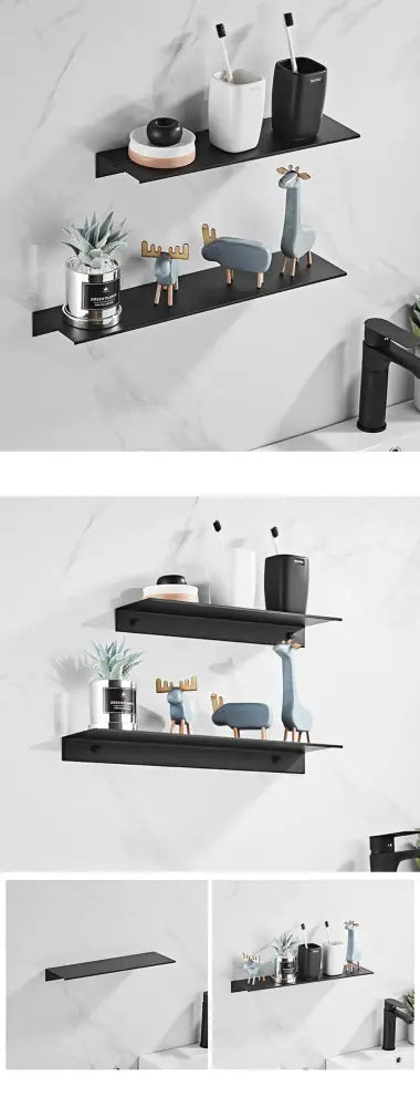 Minimalist matte black aluminum floating shelves kitchen storage rack