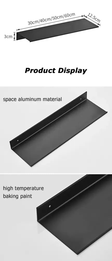 Minimalist matte black aluminum floating shelves kitchen storage rack