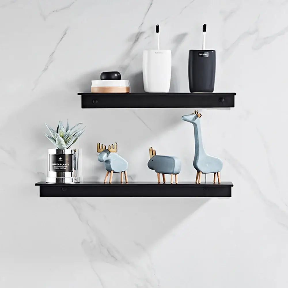 Minimalist matte black aluminum floating shelves kitchen storage rack