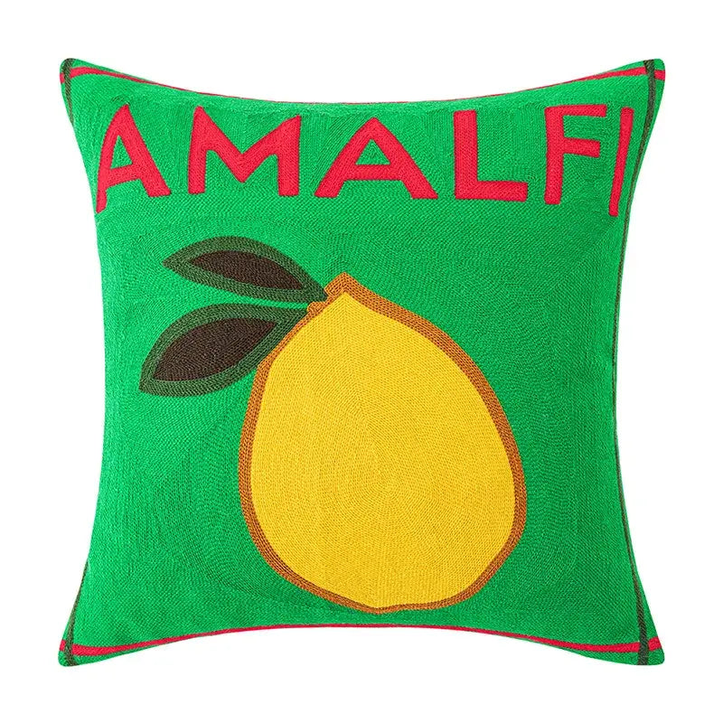 Amalfi embroidered lemon cushion cover living room green pillow