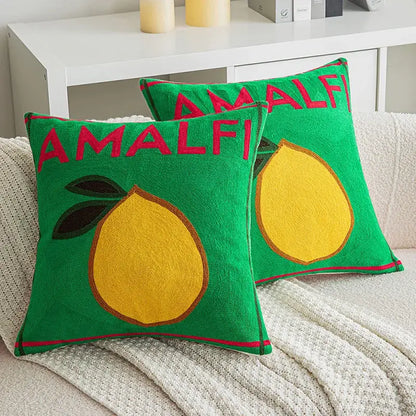 Amalfi embroidered lemon cushion cover living room green pillow