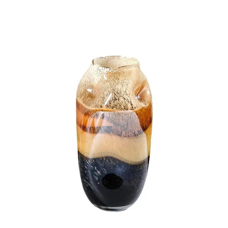 Amber & brown gradient glass vase irregular floral arrangement living room