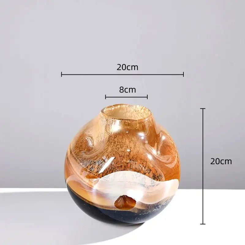 Amber & brown gradient glass vase irregular floral arrangement living room