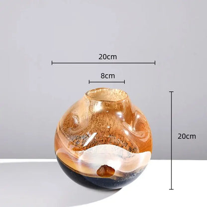 Amber & brown gradient glass vase irregular floral arrangement living room