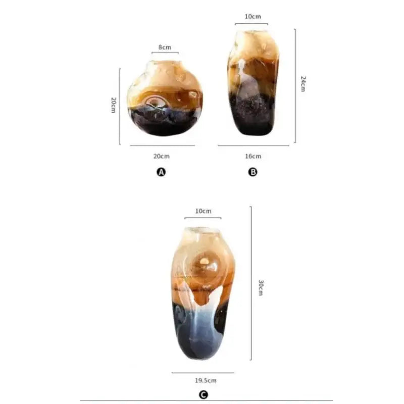 Amber & brown gradient glass vase irregular floral arrangement living room