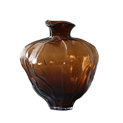 Amber brown wavy grain glass pumpkin vase living room decor
