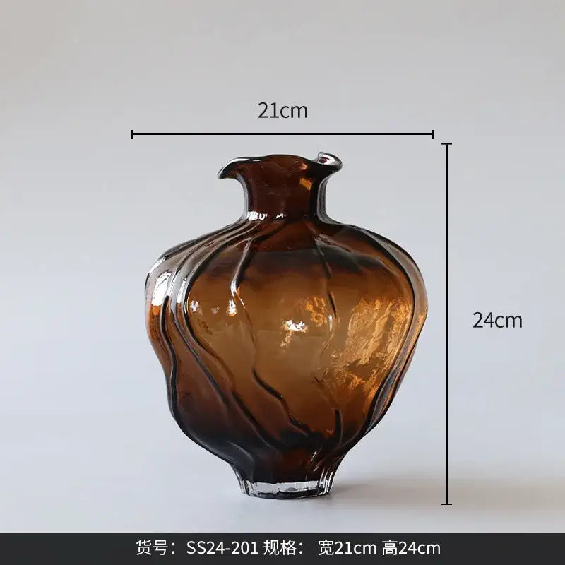 Amber brown wavy grain glass pumpkin vase living room decor