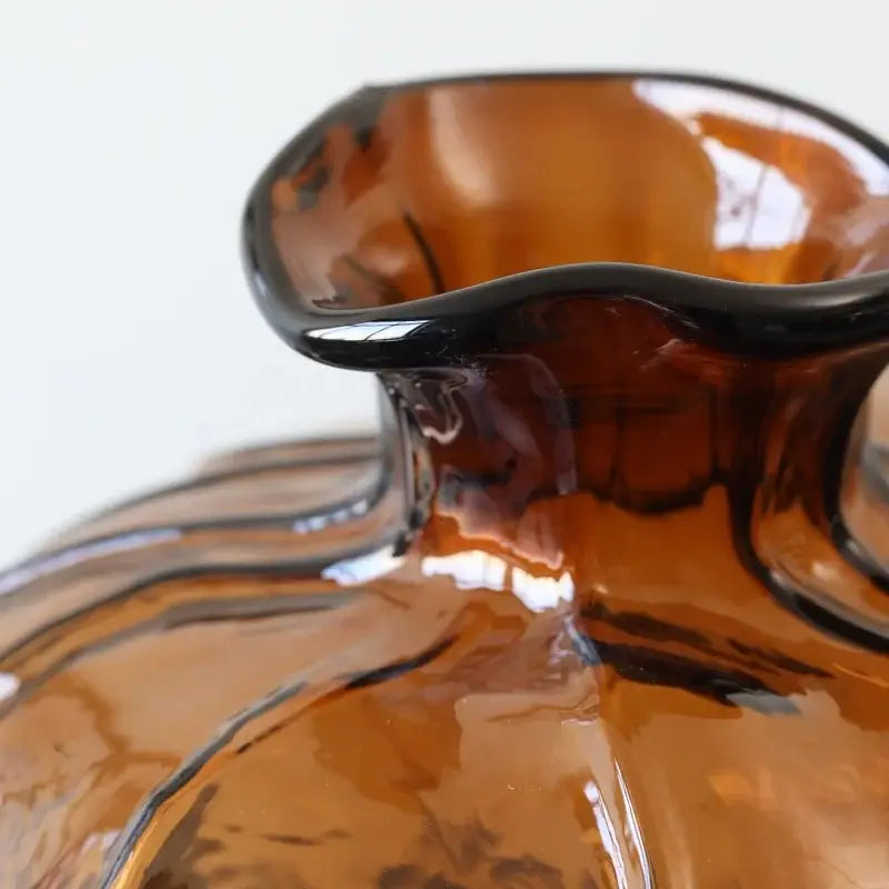 Amber brown wavy grain glass pumpkin vase living room decor
