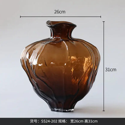 Amber brown wavy grain glass pumpkin vase living room decor