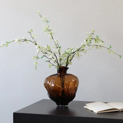 Amber brown wavy grain glass pumpkin vase living room decor