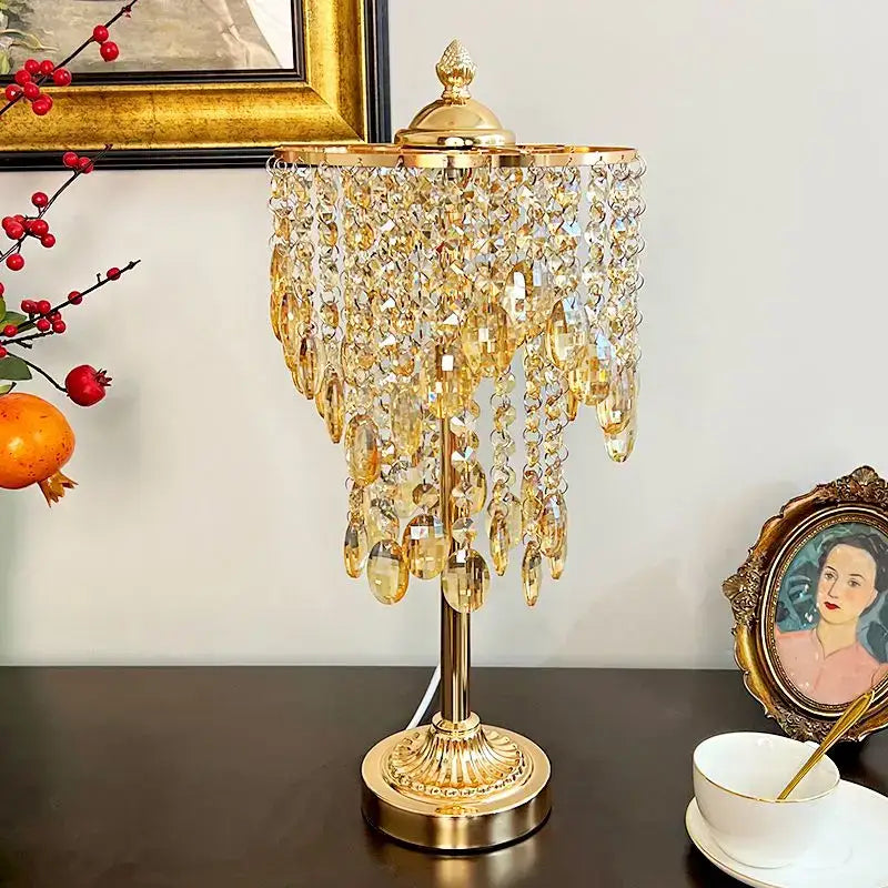 Amber & clear crystal glass table lamp for bedroom living room