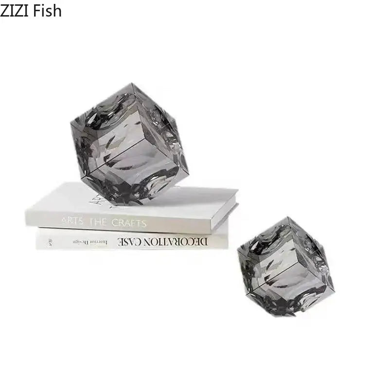 Amber crystal cube statue desk ornament – office decor