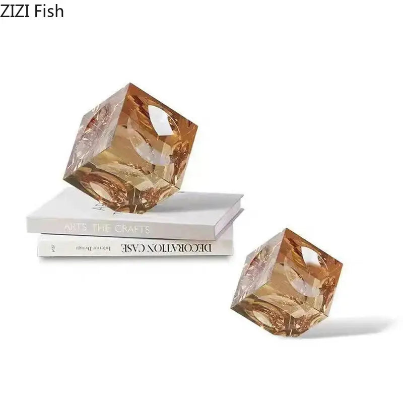 Amber crystal cube statue desk ornament – office decor