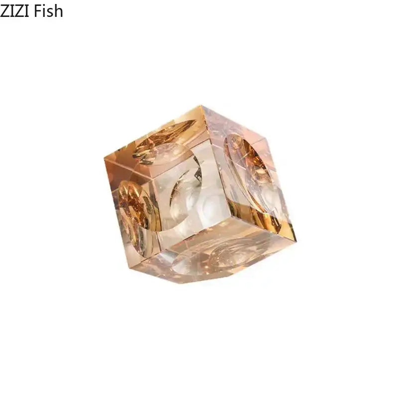 Amber crystal cube statue desk ornament – office decor