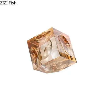 Amber crystal cube statue desk ornament – office decor