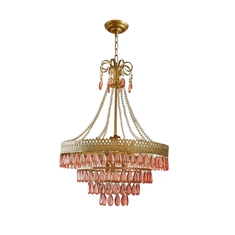 Amber crystal water drop chandelier dining room gold pendant light