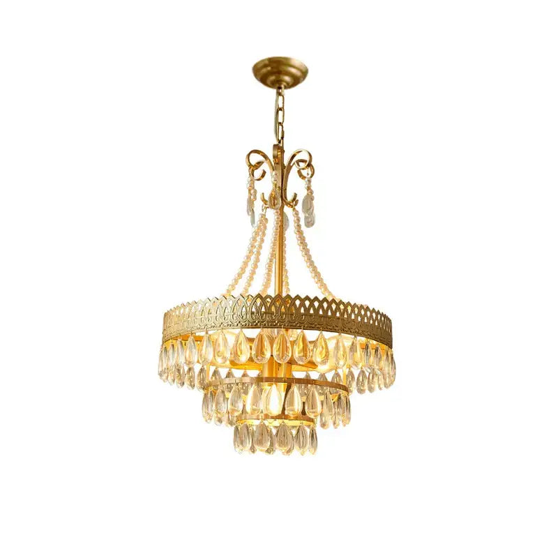 Amber crystal water drop chandelier dining room gold pendant light