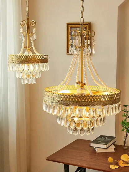Amber crystal water drop chandelier dining room gold pendant light