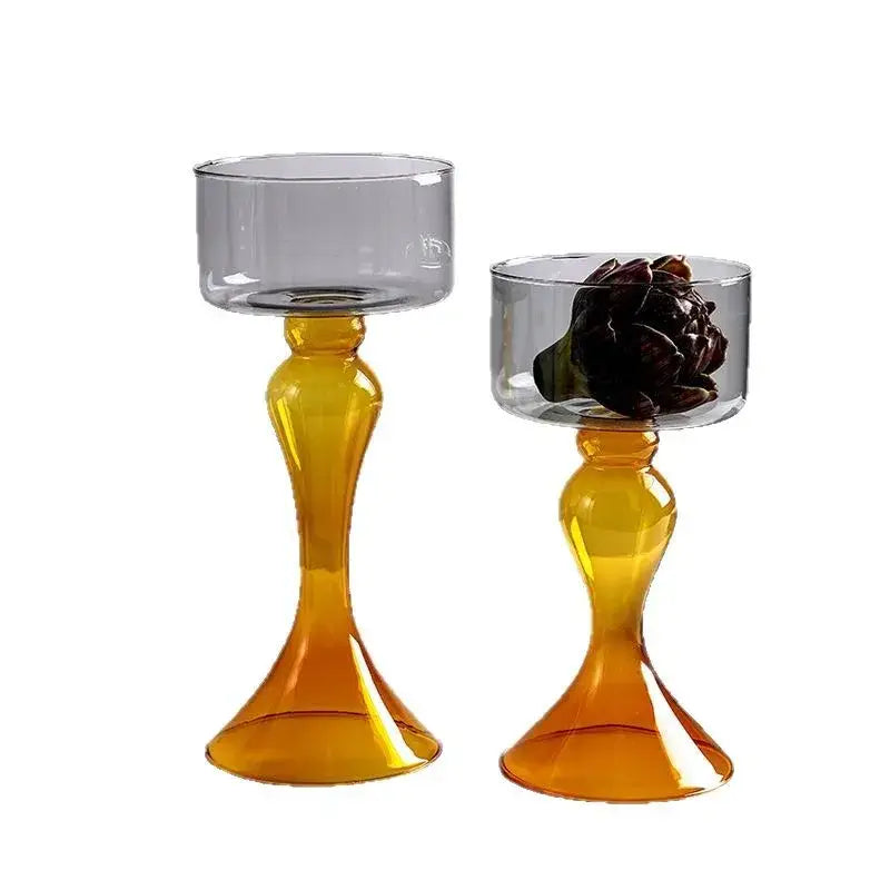 Amber geometric glass vase candle holder living room decor