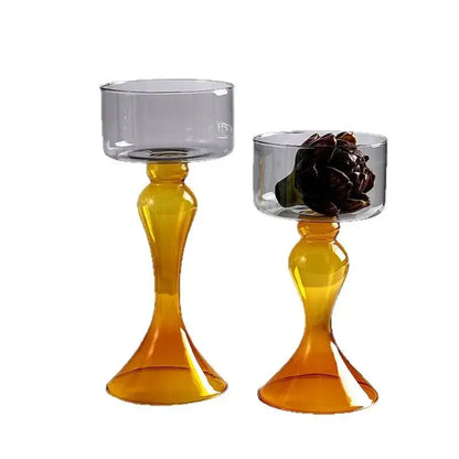 Amber geometric glass vase candle holder living room decor