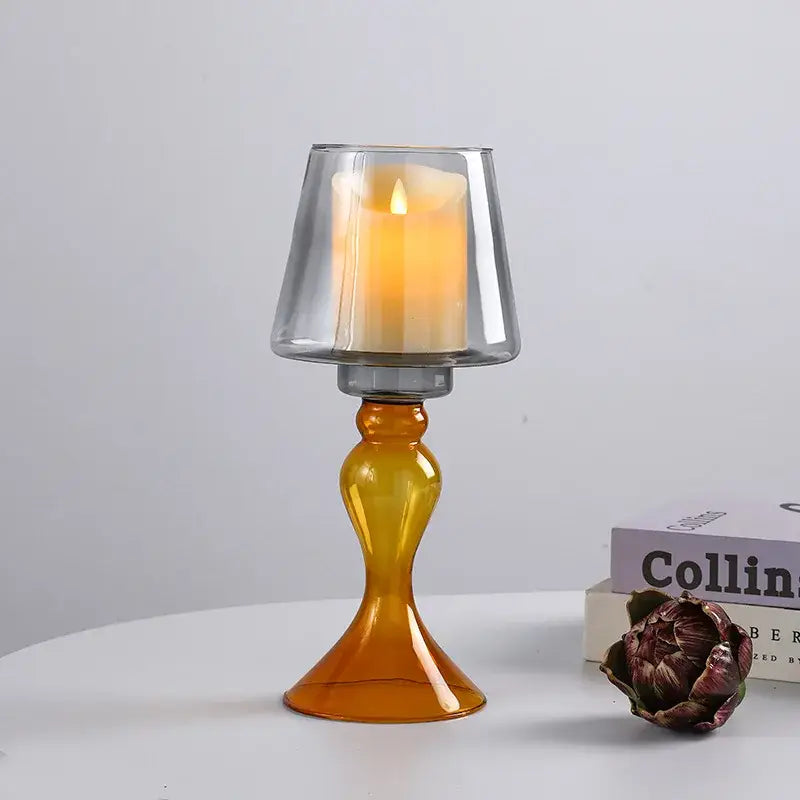 Amber geometric glass vase candle holder living room decor