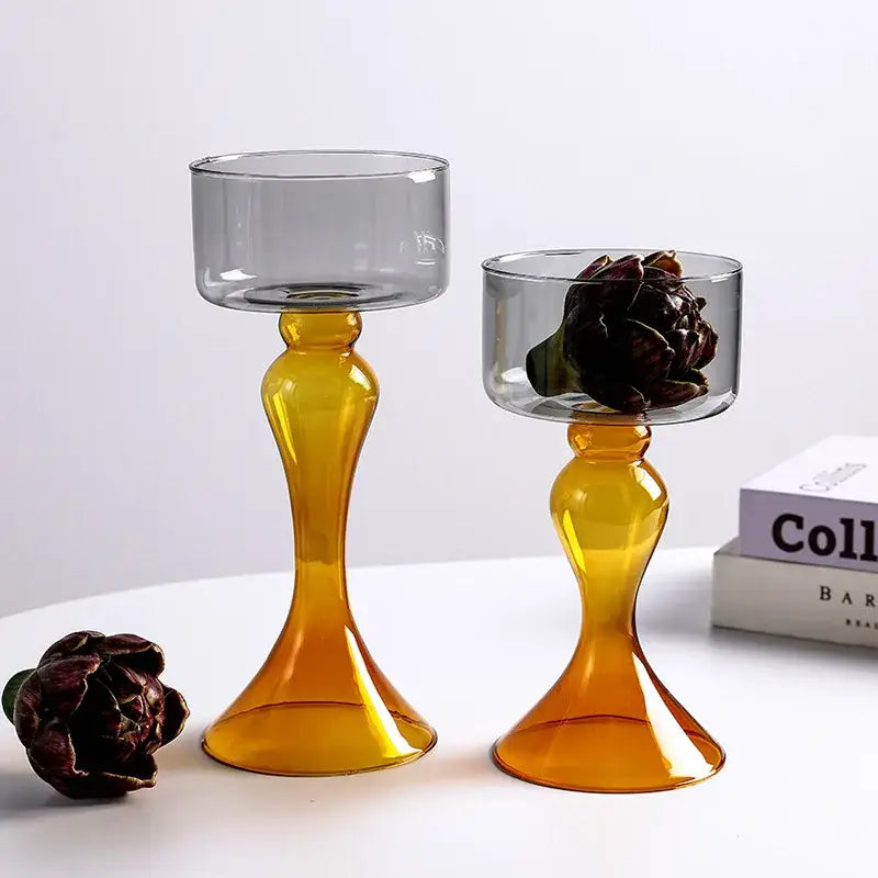Amber geometric glass vase candle holder living room decor