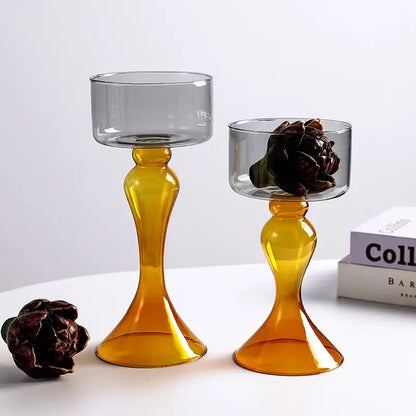 Amber geometric glass vase candle holder living room decor