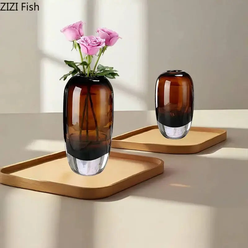 Amber delicate glass vase set for living room floral decor