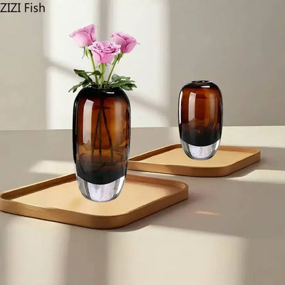 Amber delicate glass vase set for living room floral decor