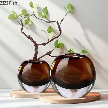 Amber delicate glass vase set for living room floral decor