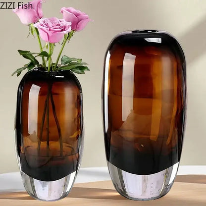 Amber delicate glass vase set for living room floral decor