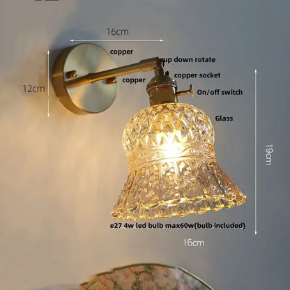 Amber flower crystal glass wall light fixture bedroom pull chain