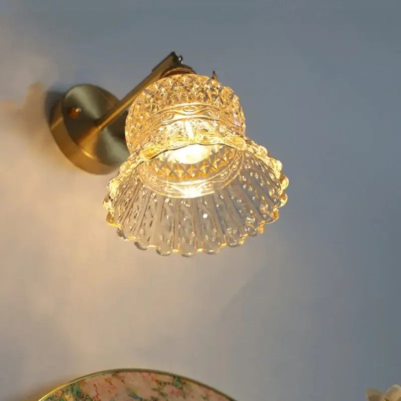 Amber flower crystal glass wall light fixture bedroom pull chain