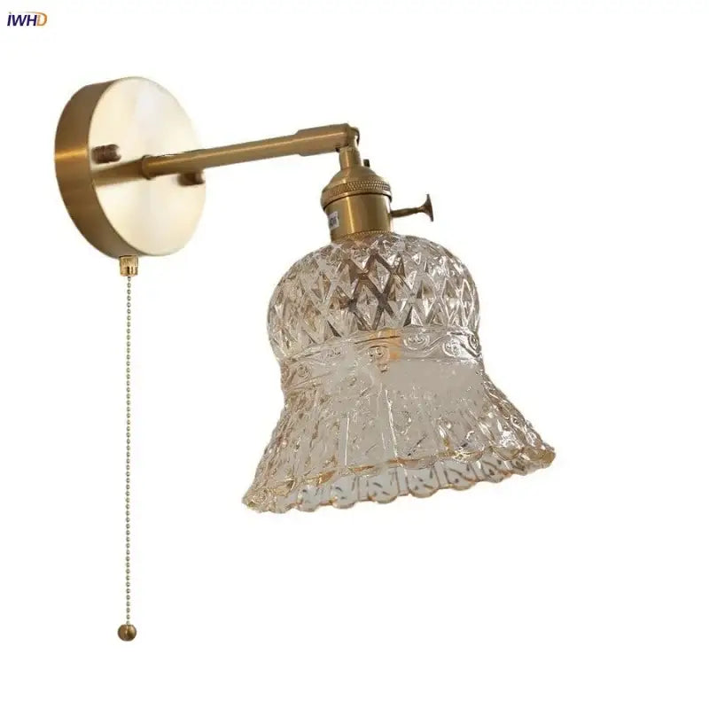 Amber flower crystal glass wall light fixture bedroom pull chain