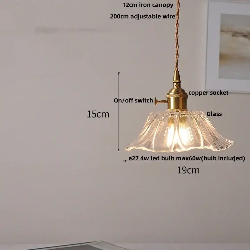 Amber flower glass pendant light for dining room brass finish