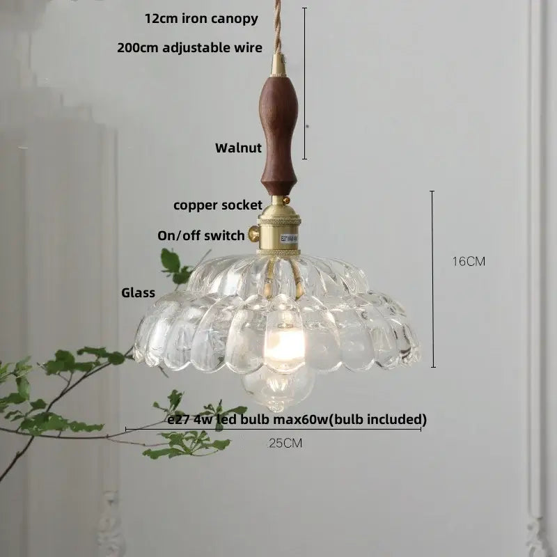Amber flower glass pendant light for dining room brass finish