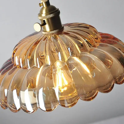 Amber flower glass pendant light for dining room brass finish