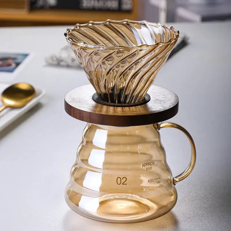 Amber fluted glass percolator coffee pot kitchen reusable filter