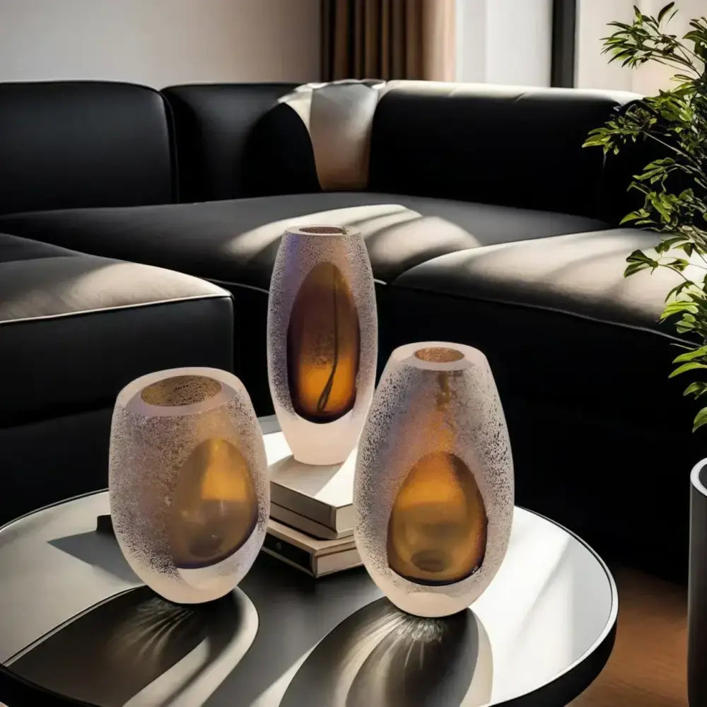 Amber frosted glass vase set living room floral terrarium jar