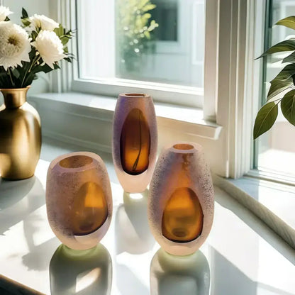 Amber frosted glass vase set living room floral terrarium jar