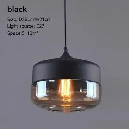 Amber glass and natural wood pendant light fixture for dining room