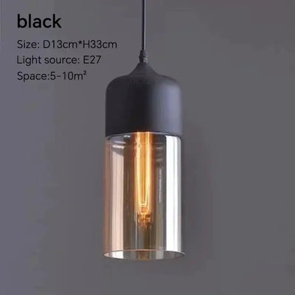Amber glass and natural wood pendant light fixture for dining room